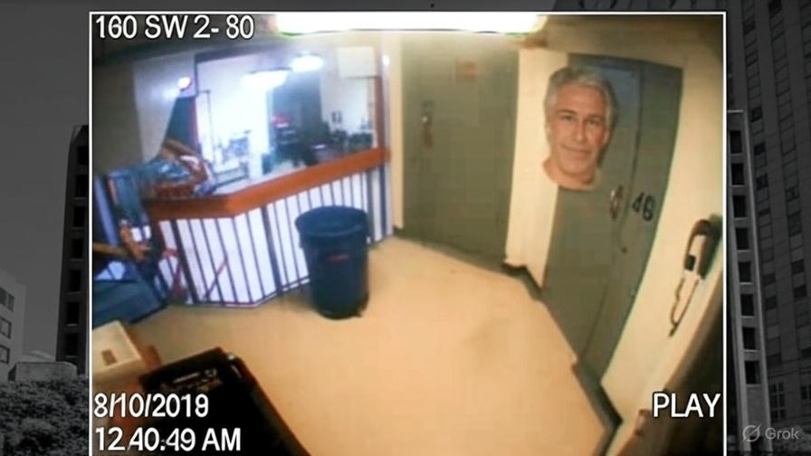 Surveillance footage of a hallway in a building at night