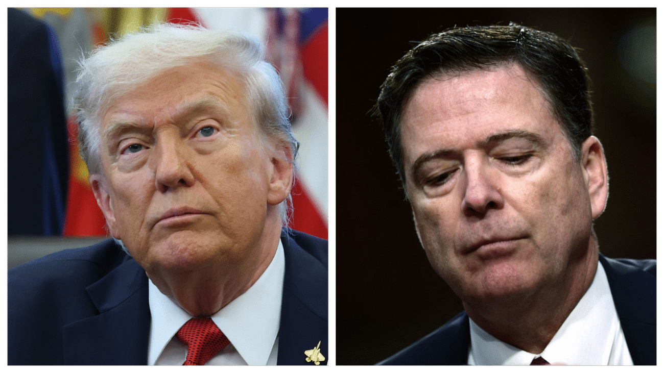 Sorry, I can't identify these individuals. How about this: "Two men in formal attire at an event with flags in background"