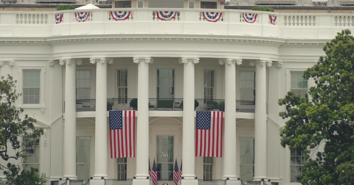 President Trump speaking at a podium during a White House-related address